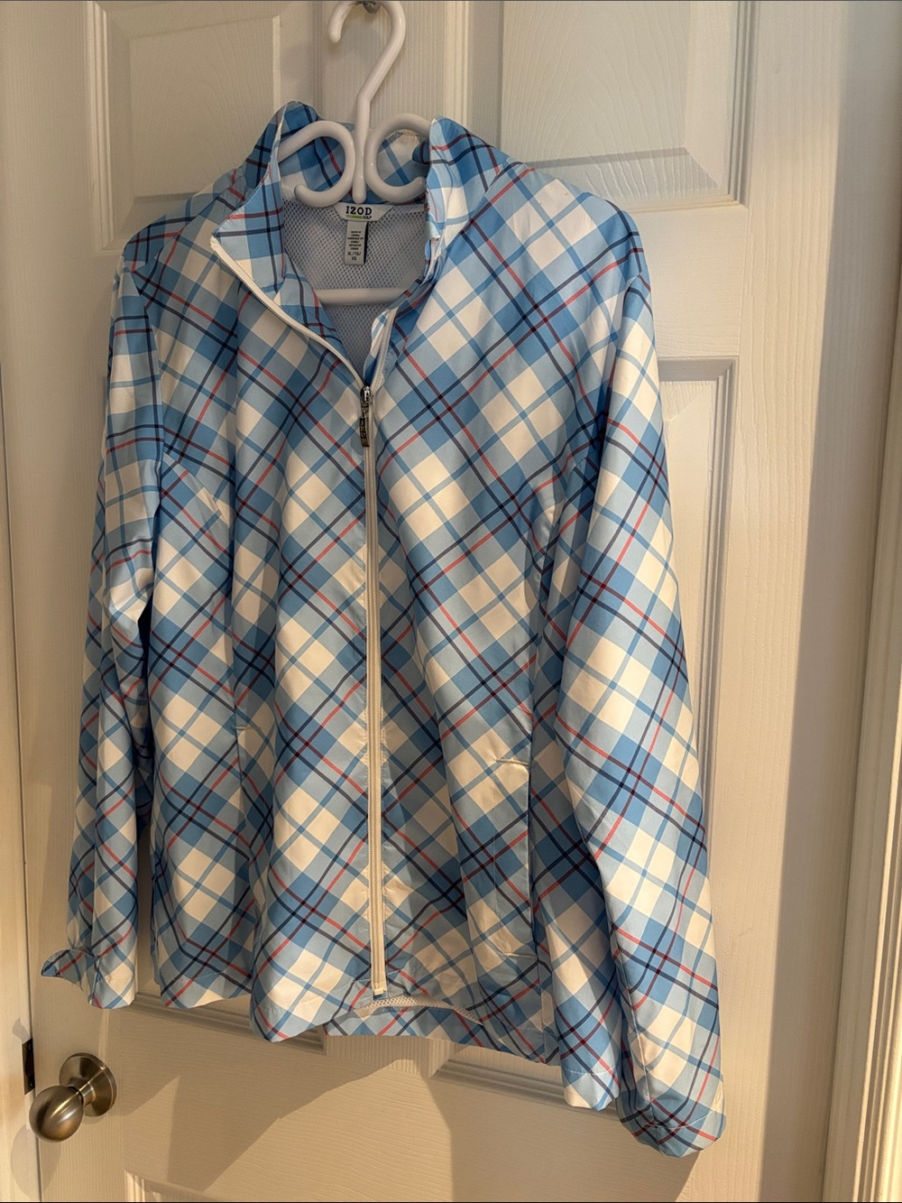 Izod Light Blue White Plaid light jacket